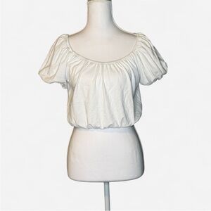 Urban Social White Puff Sleeve Elastic Hem Crop Top – Size M – NWT